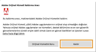 Adobe Orijinal Hizmeti'ni kaldırma bildirimi