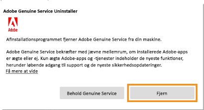 Meddelelse om Adobe Genuine Service-afinstallationsprogram