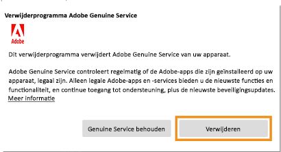 Melding verwijderprogramma Adobe Genuine Service