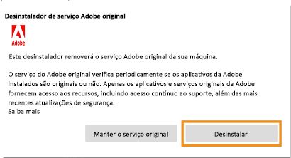 Notificação do desinstalador do Serviço Adobe Original