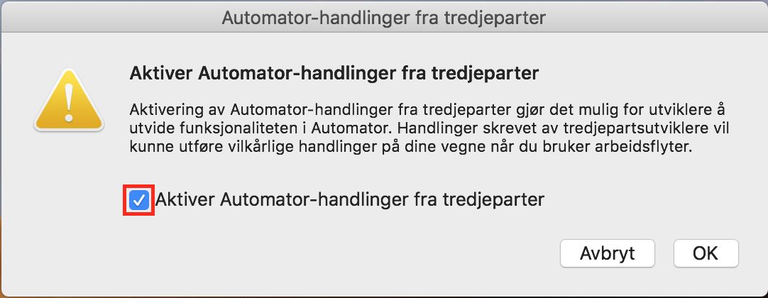 Dialogen Tredjeparts Automator-handlinger