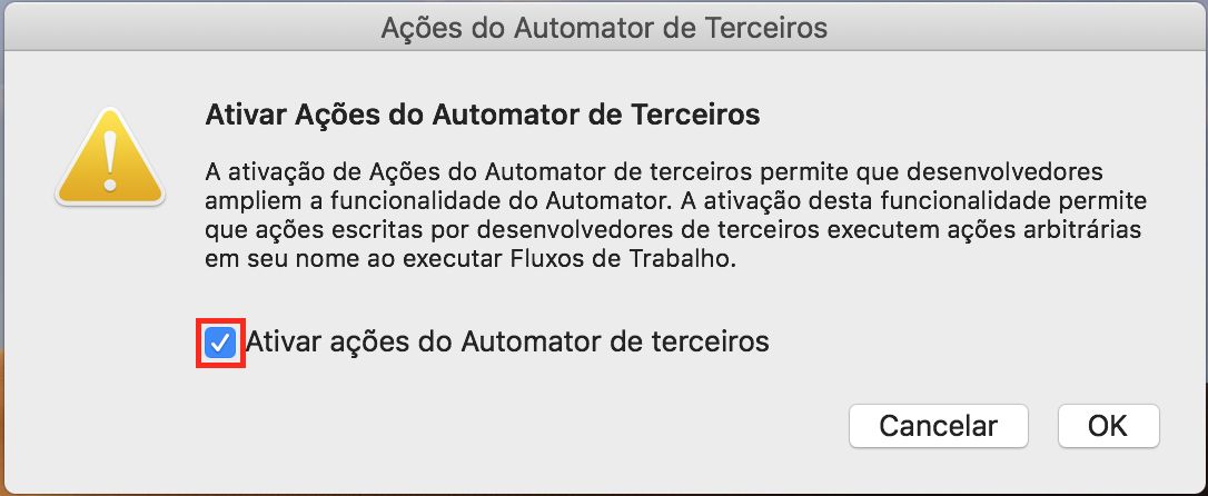 Caixa de diálogo Third party automator actions