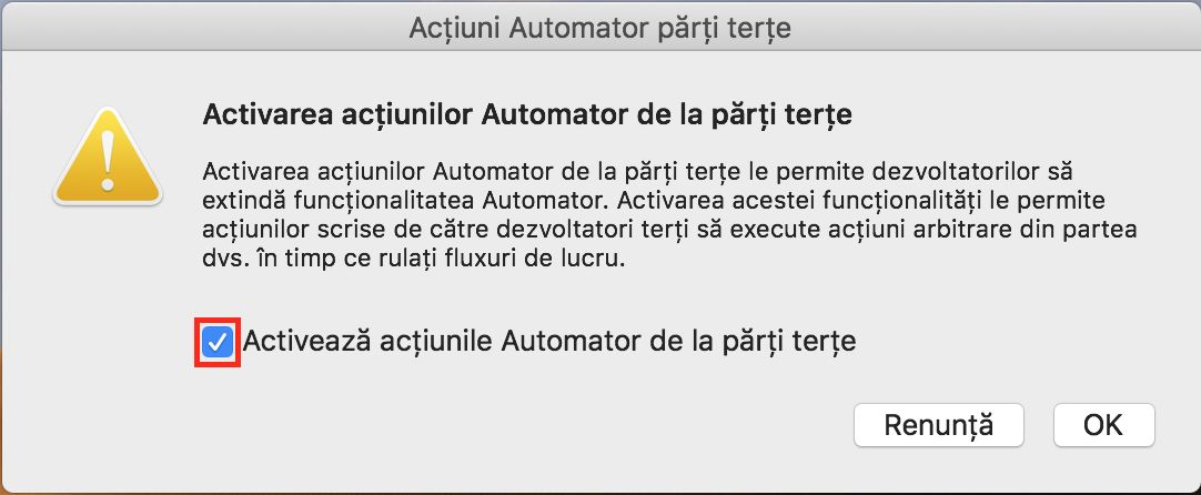 Dialogul Acțiuni de automatizare terțe