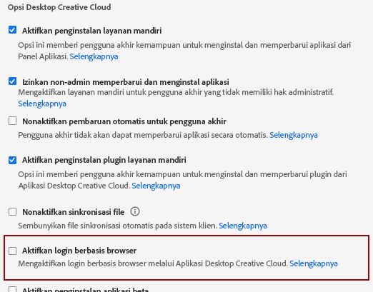 Aktifkan login berbasis browser