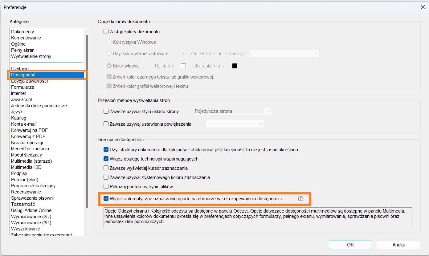 Włącz automatyczne oznaczanie oparte na chmurze w celu zapewnienia dostępności