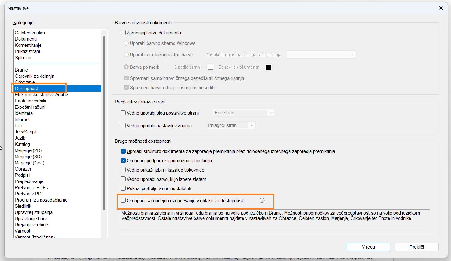 Omogoči samodejno označevanje v oblaku za dostopnost