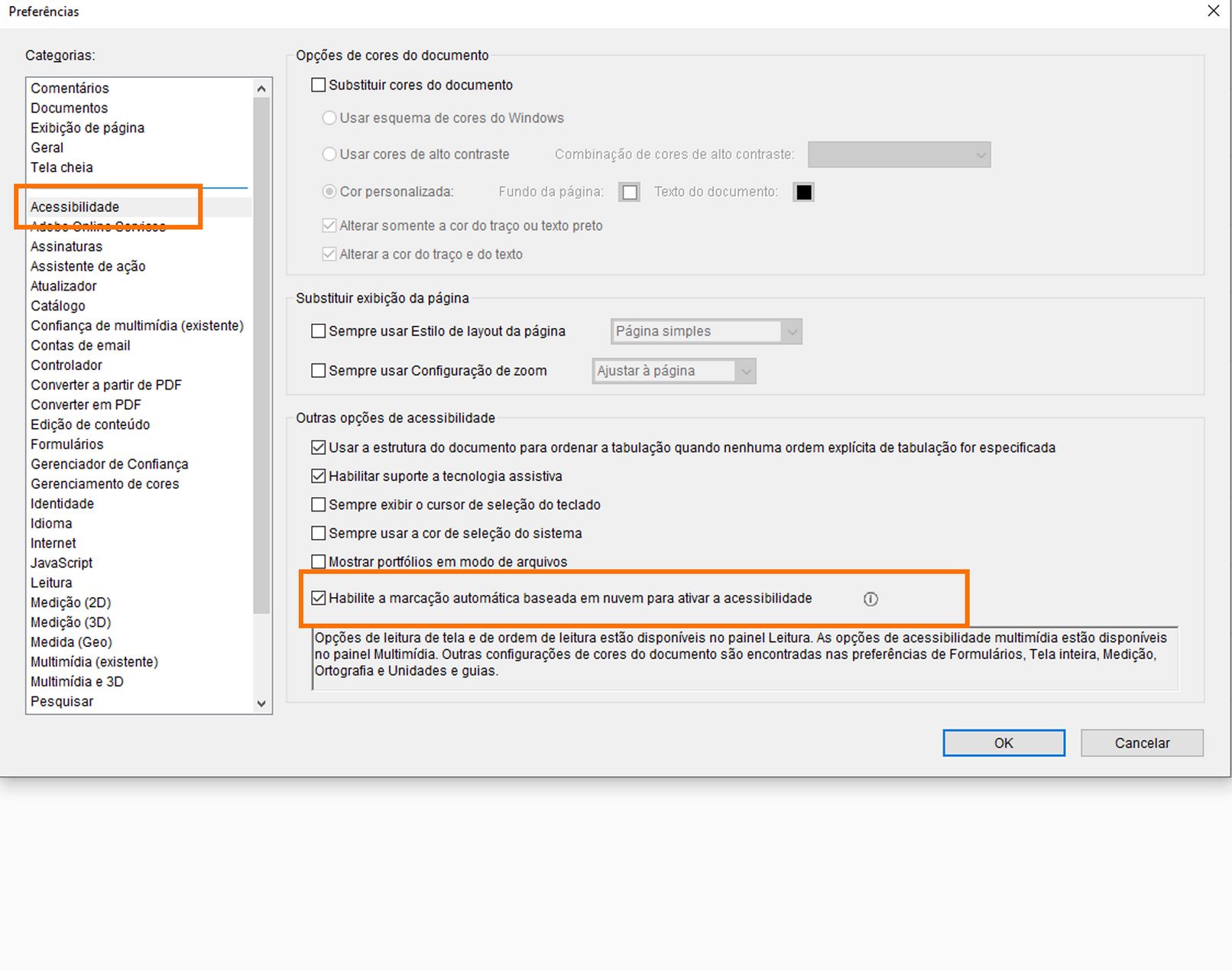 Possibilidade de habilitar ou desabilitar a marcação automática na nuvem