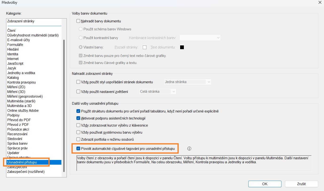 Předvolba pro povolení nebo zakázání automatického cloudového tagování
