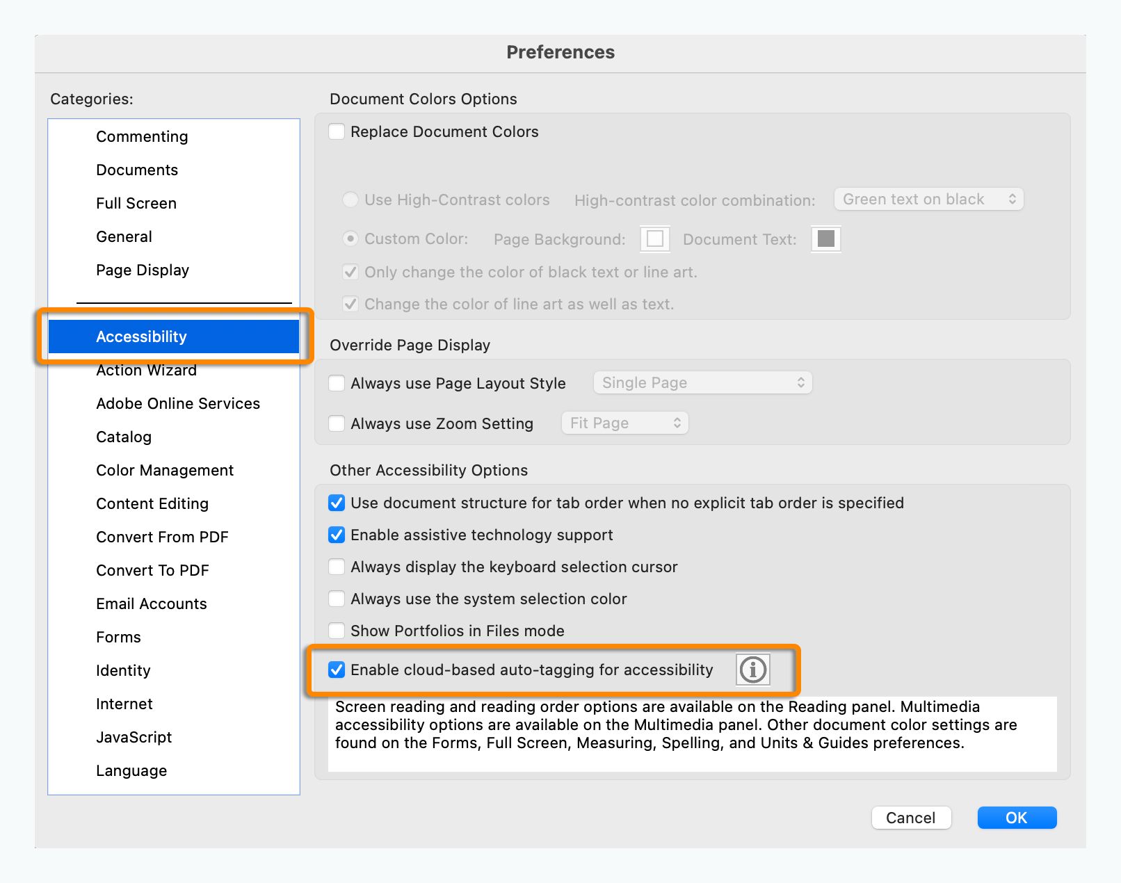 تفضيل تمكين أو تعطيل ميزة وضع العلامات تلقائيًا المستندة إلى السحابة