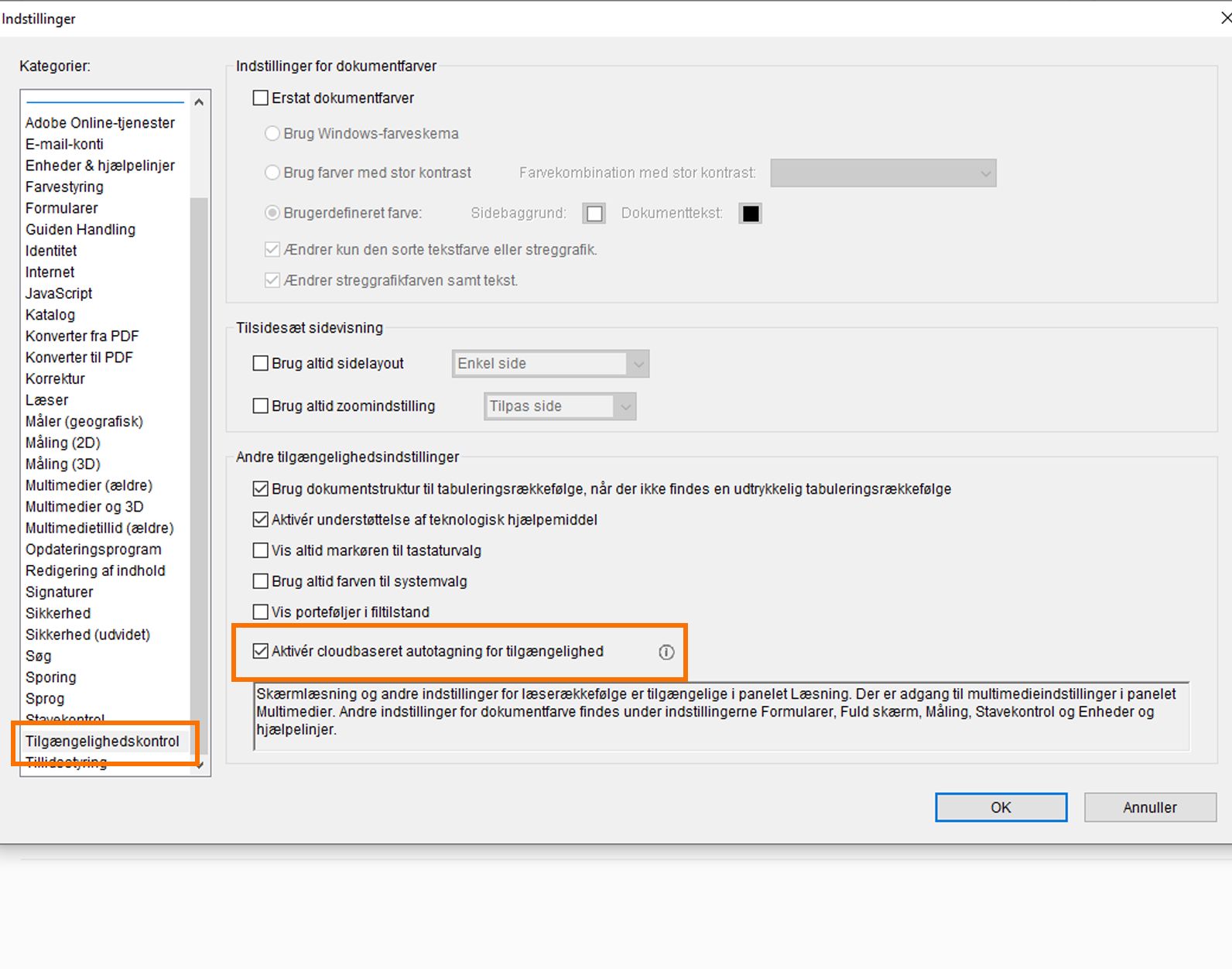 Aktivér cloud-baseret automatisk tagging for tilgængelighed