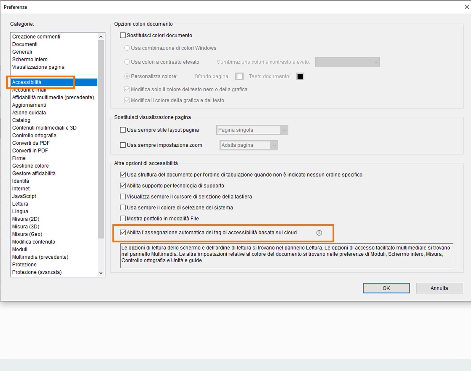 Abilita assegnazione tag automatica basata sul cloud per accessibilità