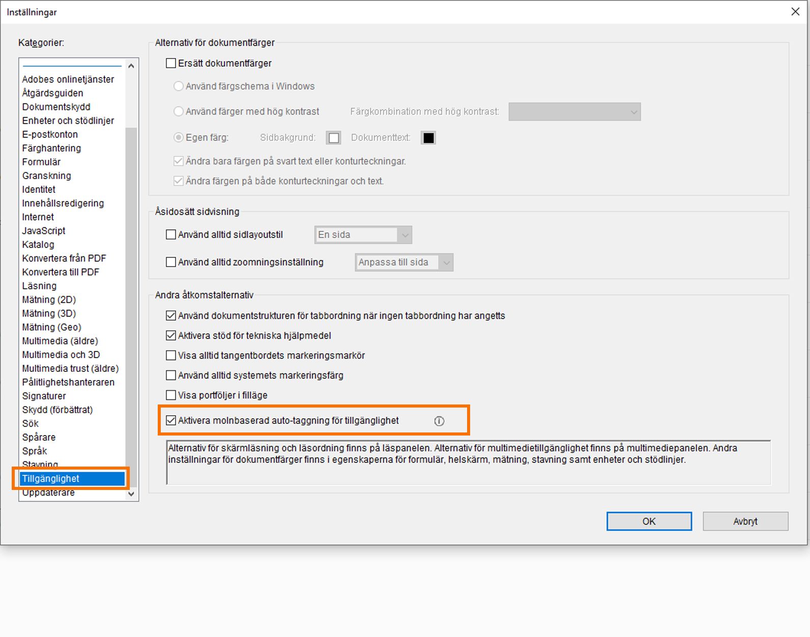 Aktivera molnbaserad automatisk taggning för tillgänglighet