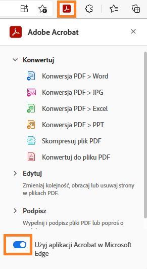 Włączanie lub wyłączanie przeglądarki Acrobat