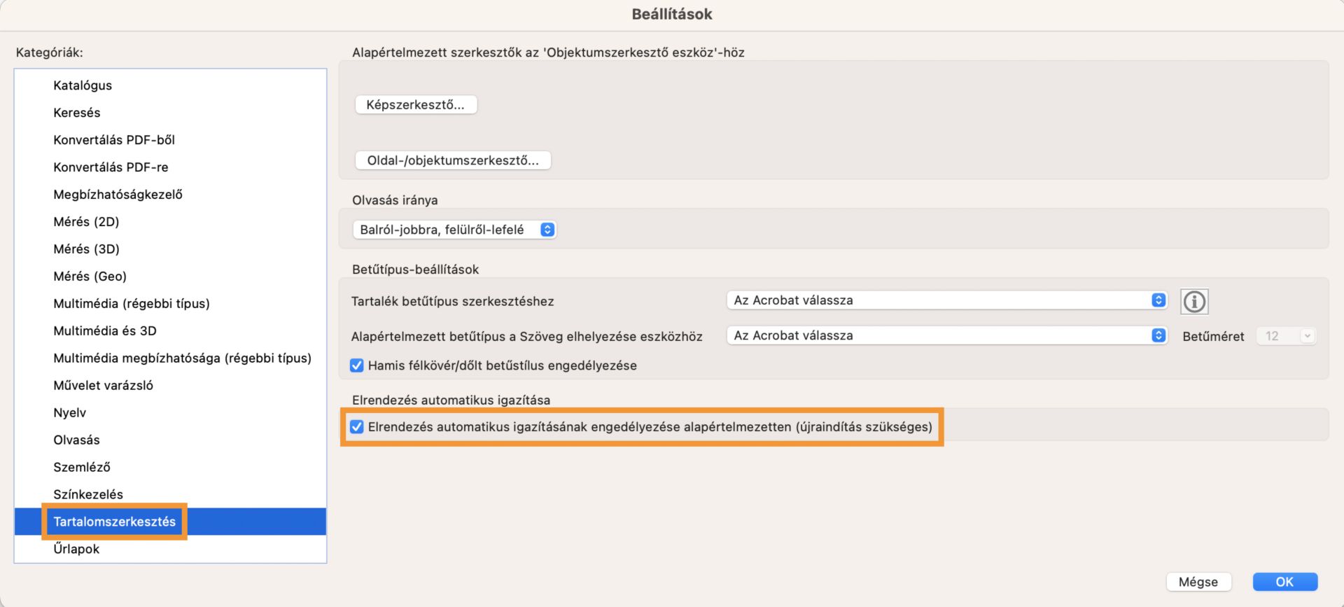 Az automatikus igazítási mód engedélyezése vagy letiltása