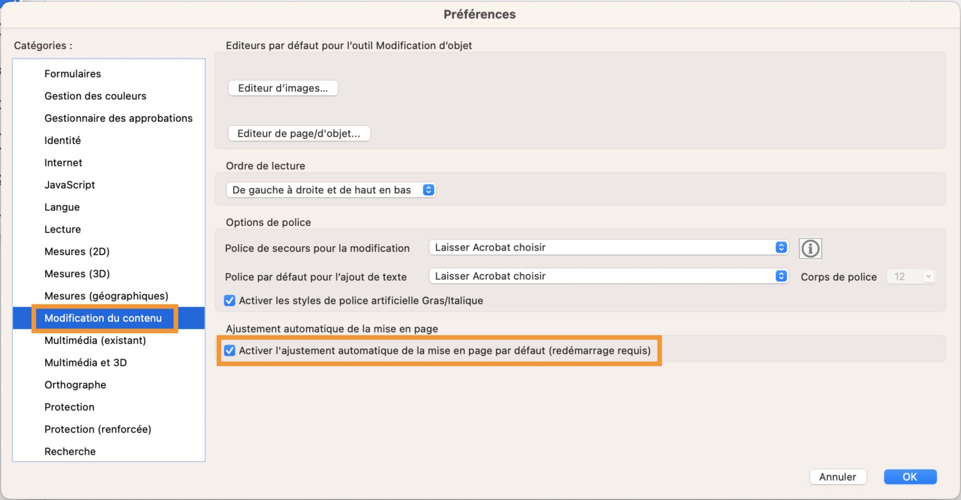 Activer ou désactiver le mode d’ajustement automatique