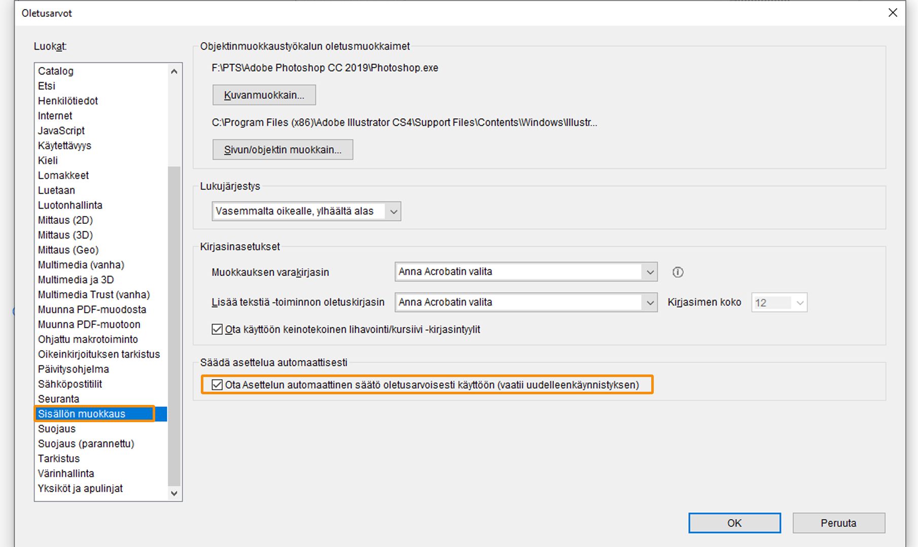 Ota automaattinen säätötila käyttöön tai poista se käytöstä