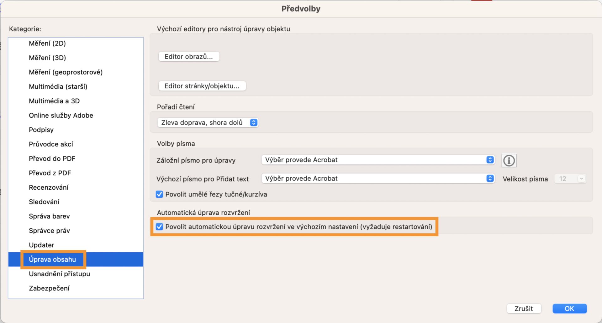 Povolení nebo zakázání režimu automatických úprav