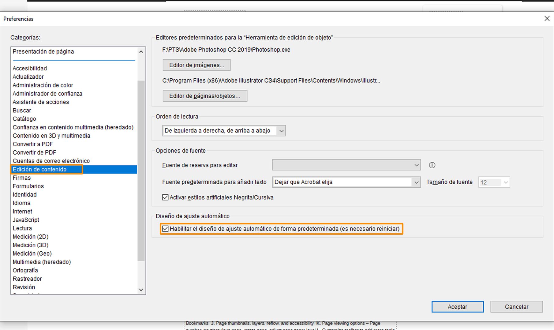 Activación o desactivación del modo de ajuste automático del diseño