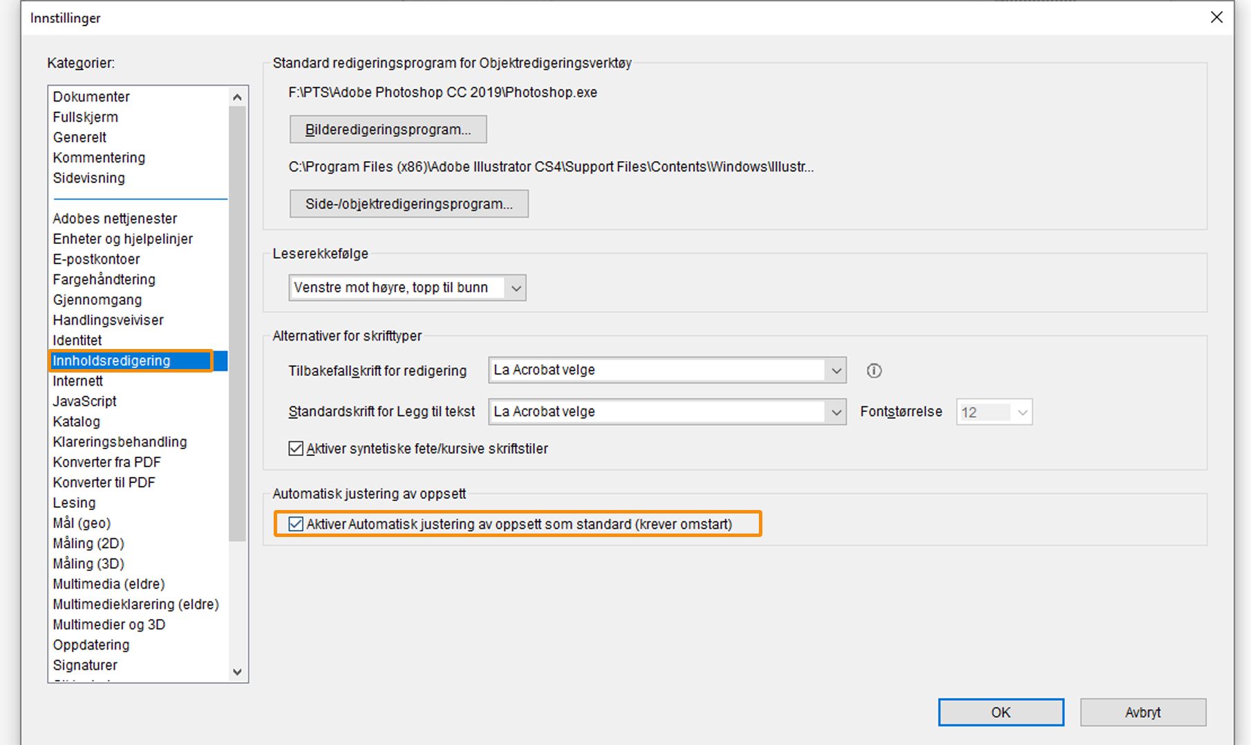 Aktivere eller deaktivere modus for automatisk justering