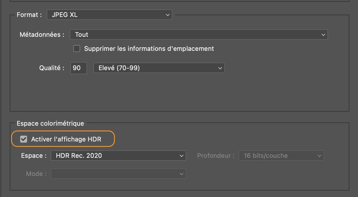 Activation de l’affichage HDR