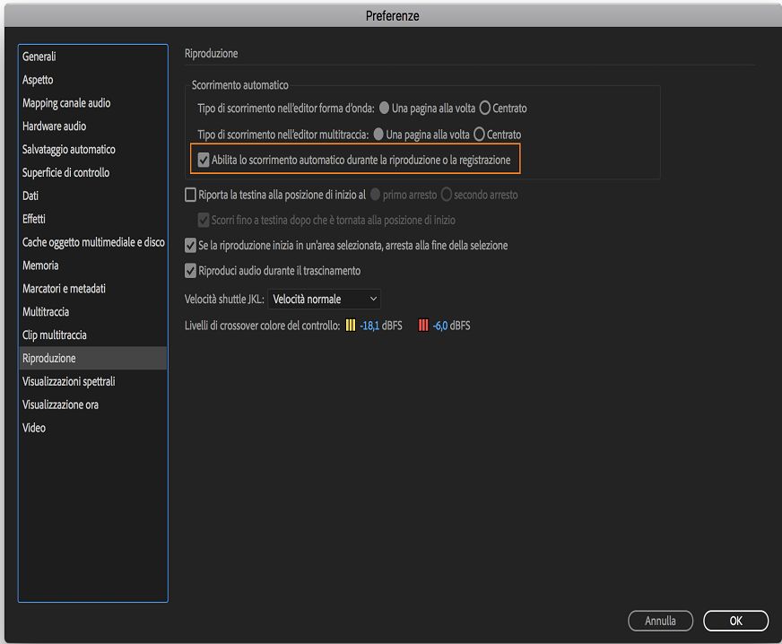 Abilitare lo scorrimento automatico all’avvio