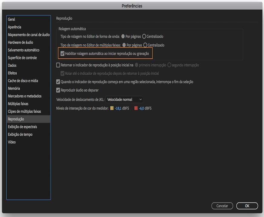 Habilitar rolagem automática ao iniciar