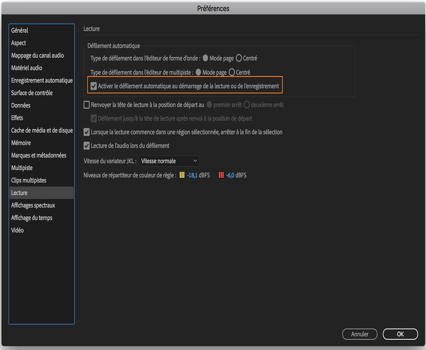 Activer le défilement automatique au début