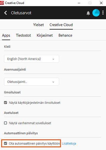 Ota automaattinen päivitys käyttöön