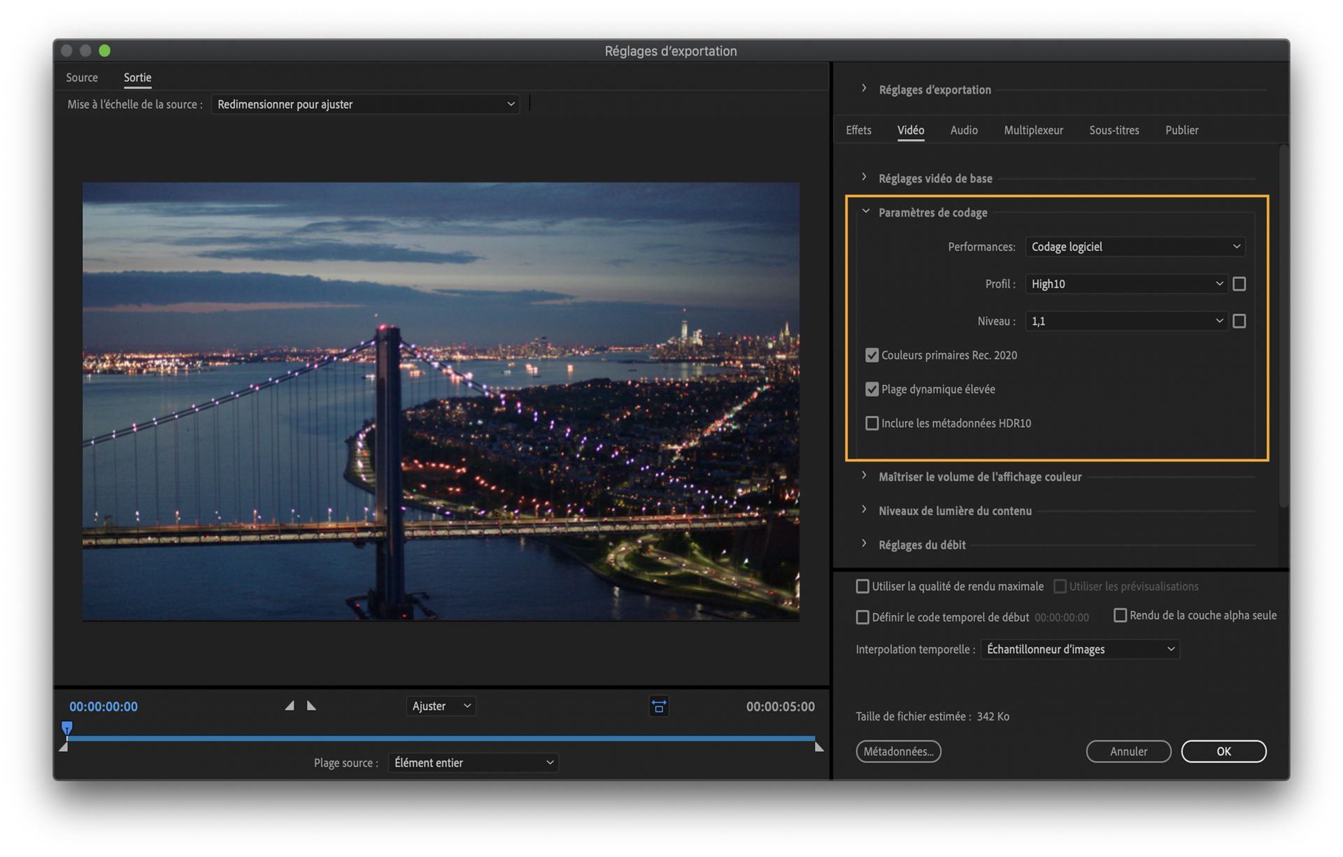 Paramètres de codage