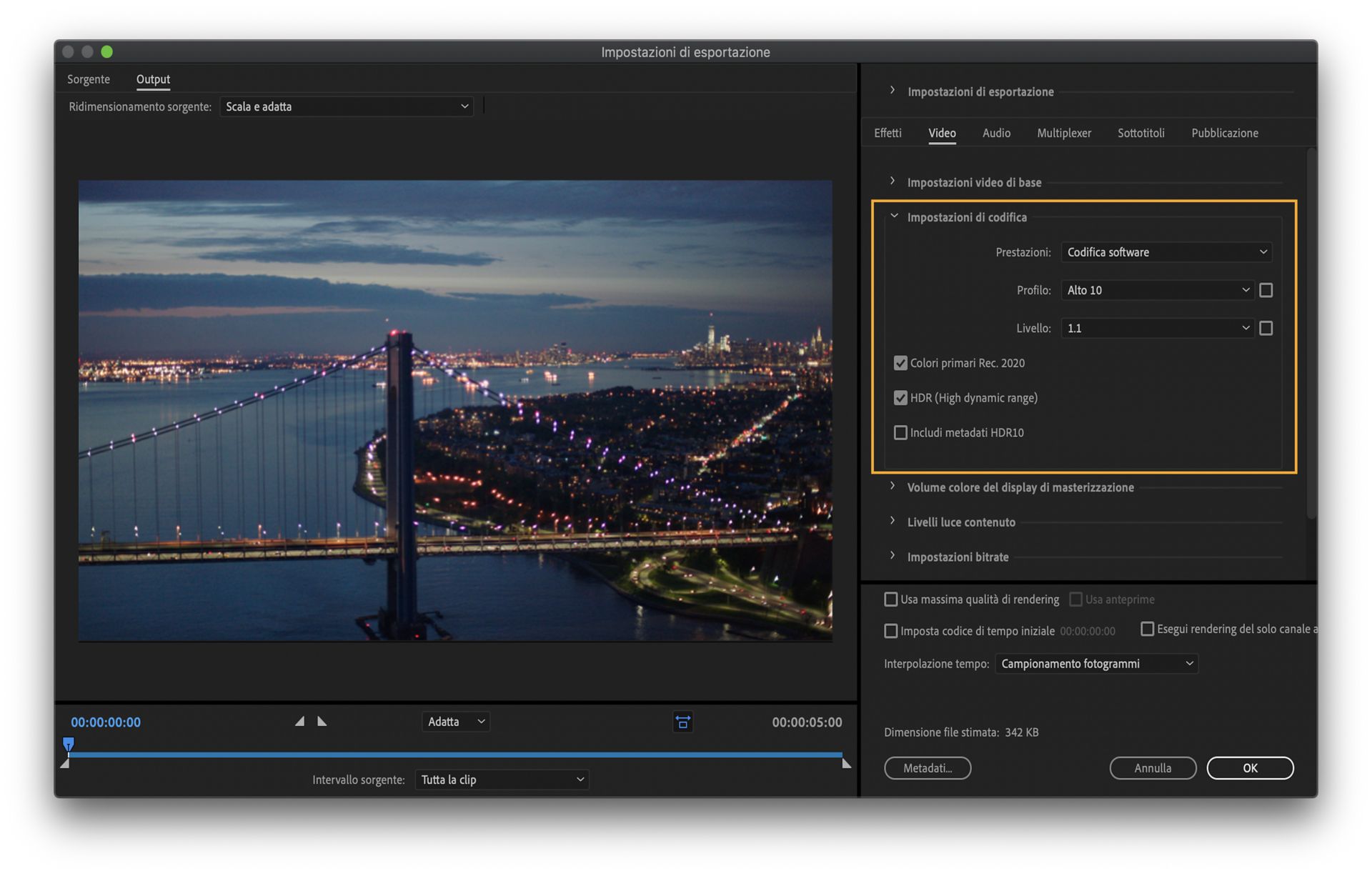 Impostazioni di codifica