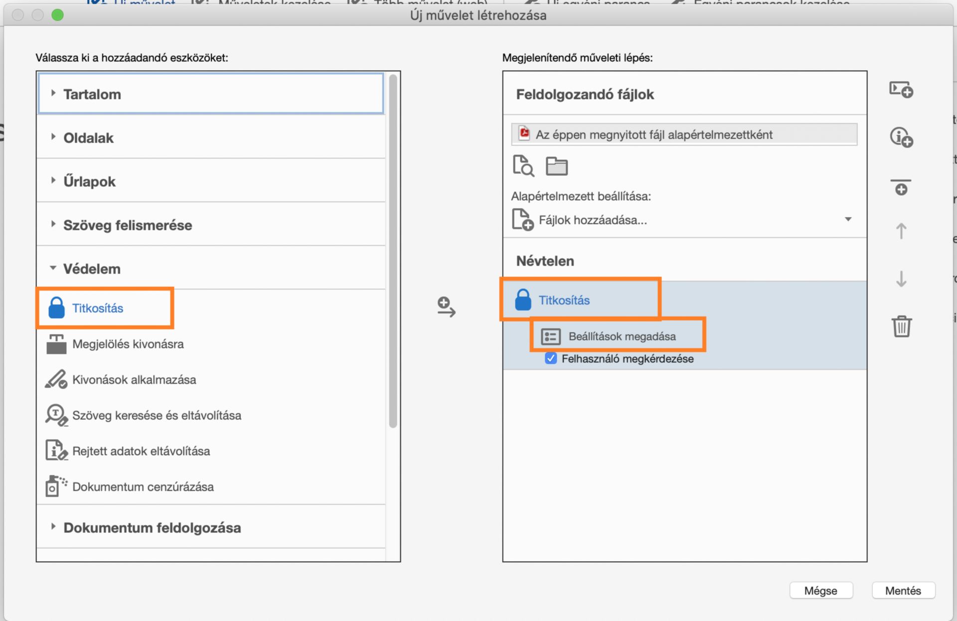 Hozzon létre jelszavas védelem műveletet