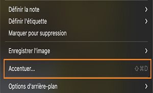 Option Accentuation sélectionnée dans le menu contextuel