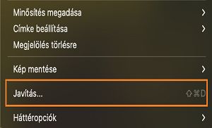 A Javítás opció van kiválasztva a helyi menüben