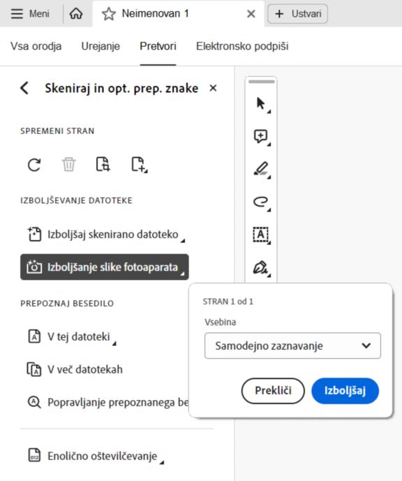 Uporabite Acrobat Reader za namizne naprave in izboljšajte fotografije, zajete s fotoaparatom mobilne naprave.