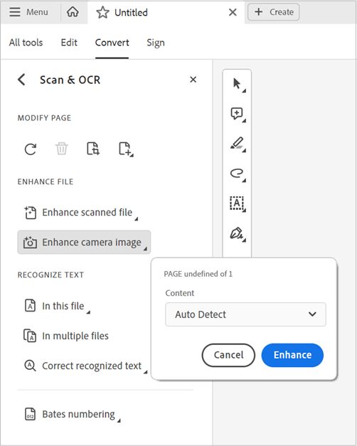 באפשרותך להשתמש ב-Acrobat Reader Desktop כדי לשפר תמונות שצולמו במצלמה של הטלפון הנייד.