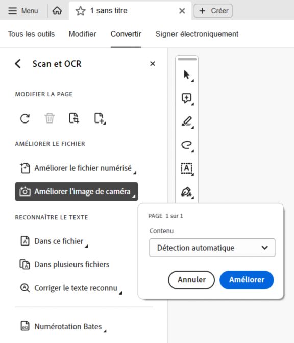 Utilisez Acrobat Reader pour poste de travail pour améliorer les photos prises avec un appareil photo mobile.