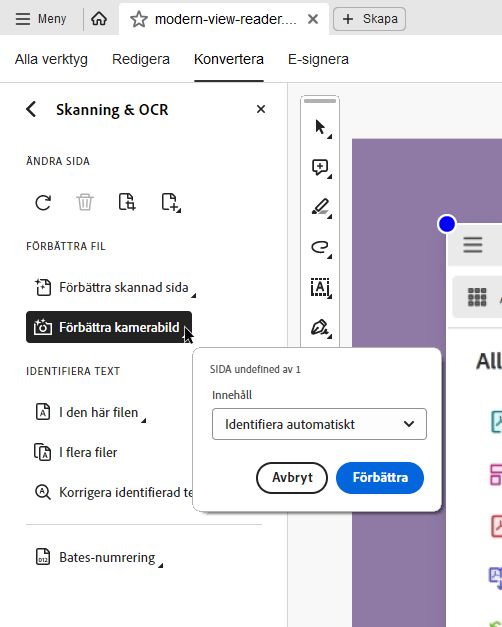 Använd Acrobat Reader Desktop för att förbättra foton som tagits med mobilkameran.