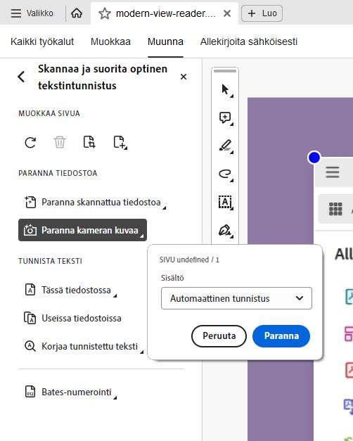 Käytä Acrobat Reader Desktopia parantaaksesi mobiilikameralla otettuja kuvia.