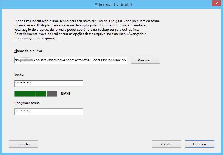 Fornecer uma senha para a ID