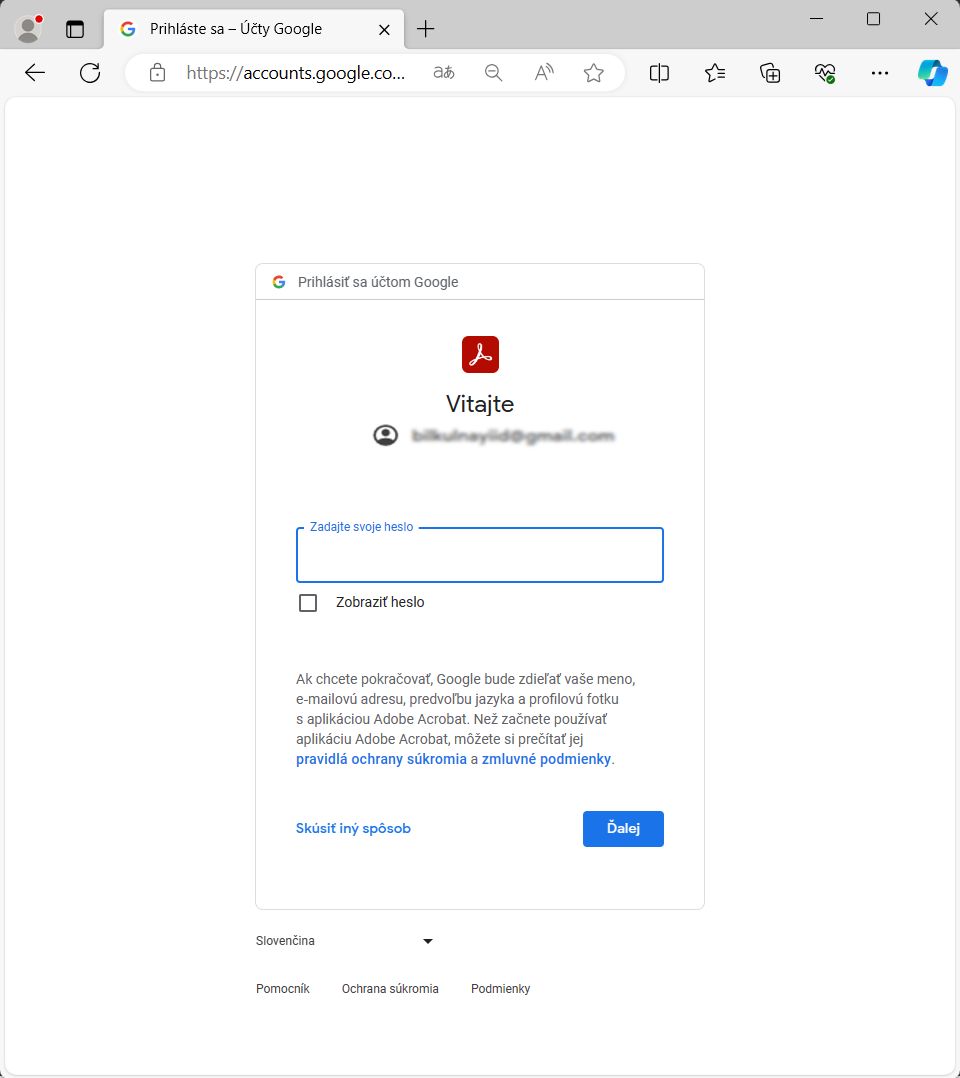 Prihlásenie pomocou účtu Google