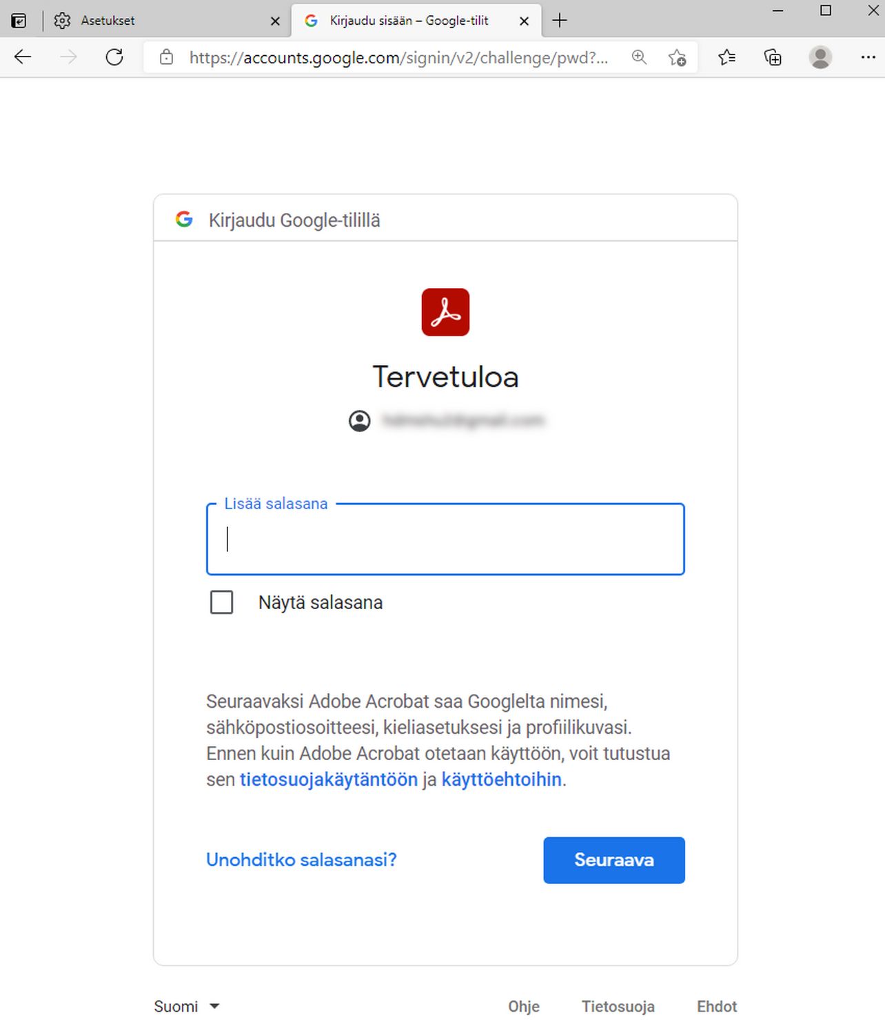 Kirjaudu sisään Google-tilisi tunnistetiedoilla