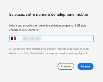 Saisie du numéro de téléphone