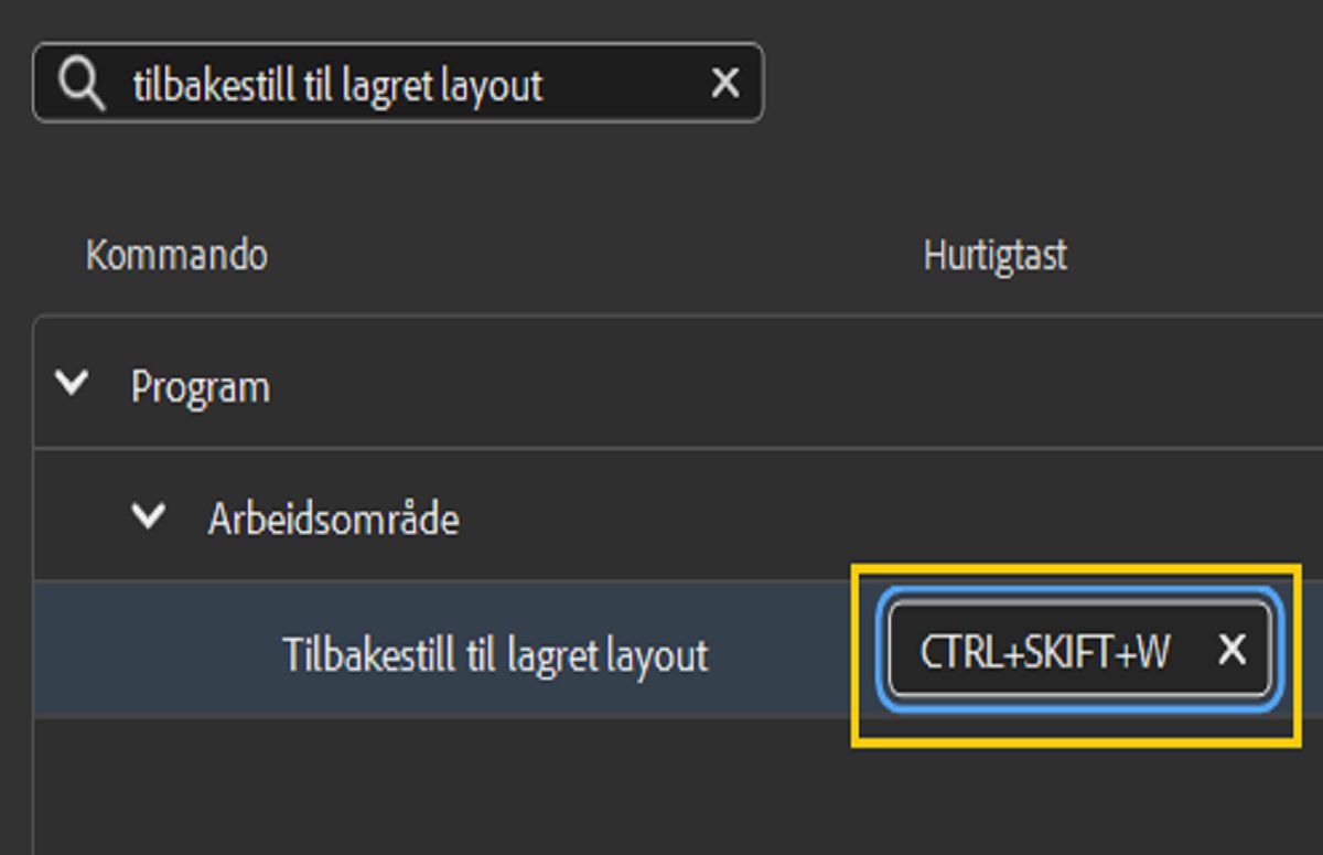Skriv inn ønsket søkeordhurtigtast i redigeringsboksen ved hjelp av det fysiske tastaturet.