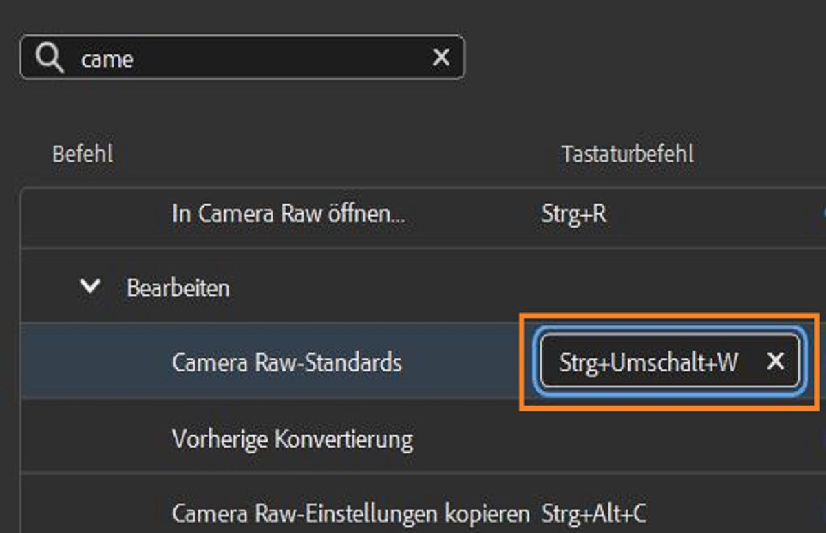 Gib den gewünschten Tastaturbefehl über deine physische Tastatur in das Feld „Bearbeiten“ ein.