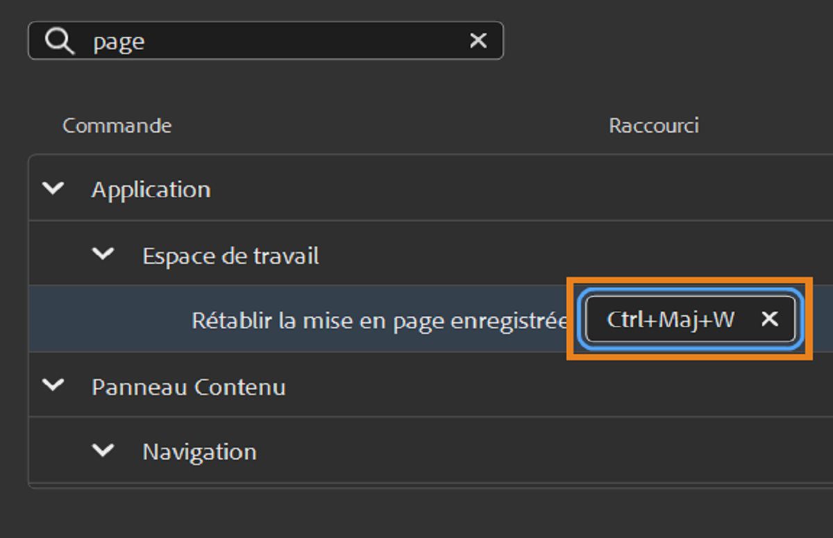 Entrez le raccourci clavier souhaité à l’aide de votre clavier physique dans la zone Édition.