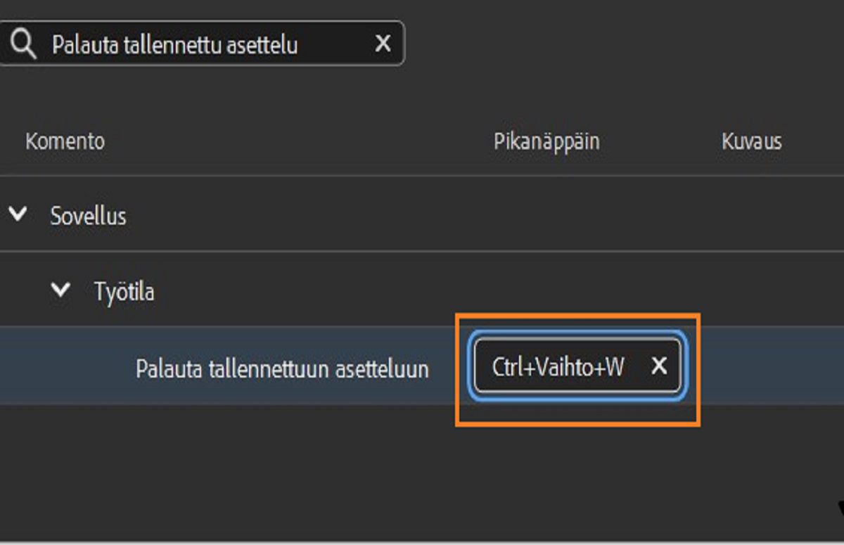 Kirjoita haluamasi avainsanan pikanäppäin muokkausruutuun fyysisellä näppäimistöllä.