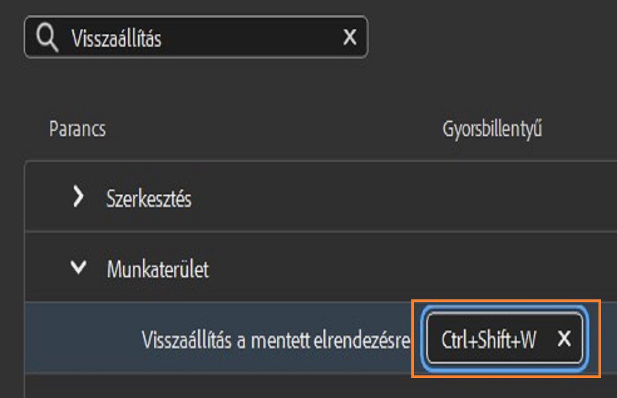 A billentyűzete segítségével írja be a Szerkesztés mezőbe a kívánt billentyűparancsot.