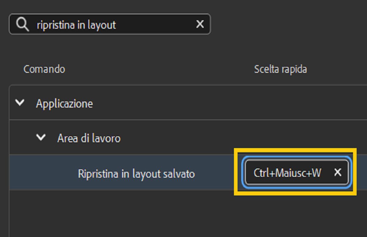 Immettete la scelta rapida della parola chiave desiderata utilizzando la tastiera fisica nella casella Modifica.