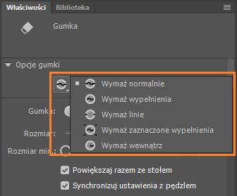 Modyfikatory trybu gumki