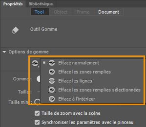 Modificateurs du mode de gomme